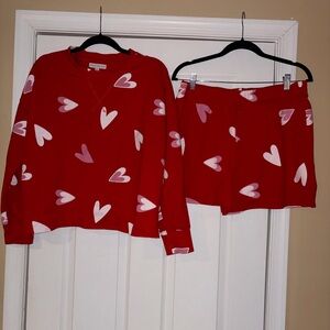 Grayson Threads Red and Pink Heart Pajama Set women size large